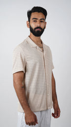 BRO'S VANITY Men's Geometric Jacquard Casual Resort Shirt