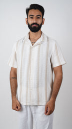 BRO'S VANITY Regular Fit Striped Textured Resort Shirt