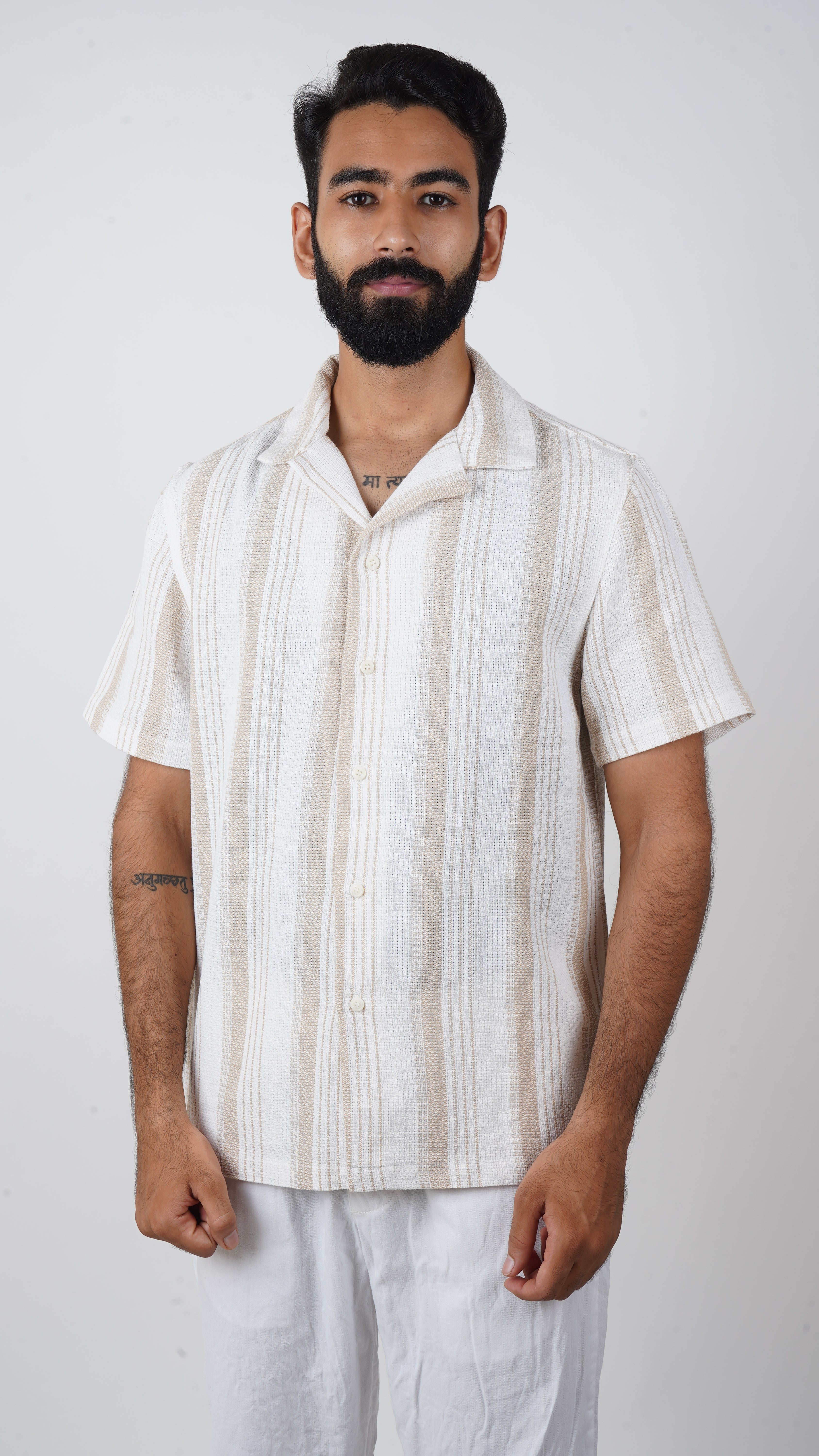 BRO'S VANITY Regular Fit Striped Textured Resort Shirt