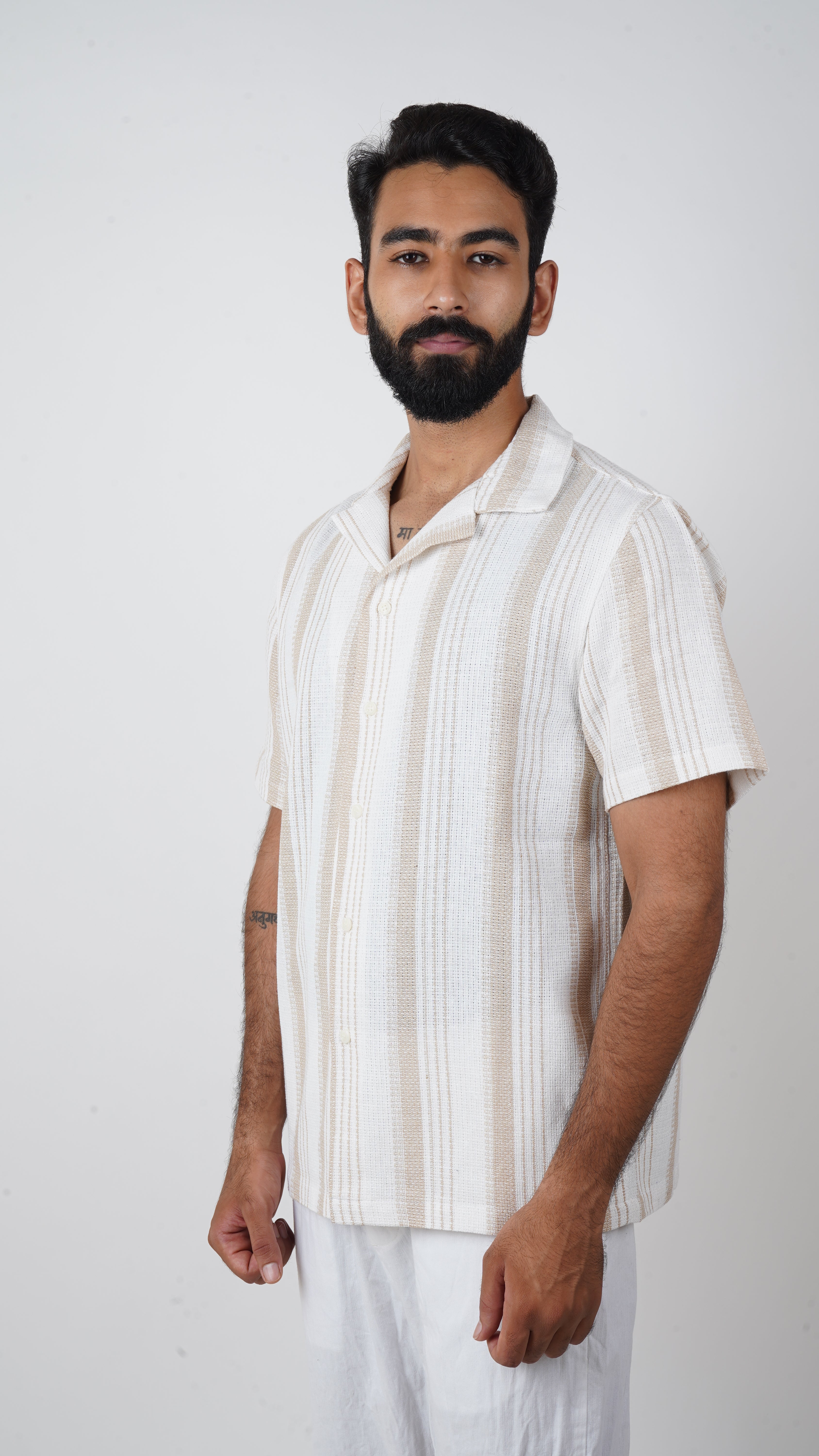 BRO'S VANITY Regular Fit Striped Textured Resort Shirt