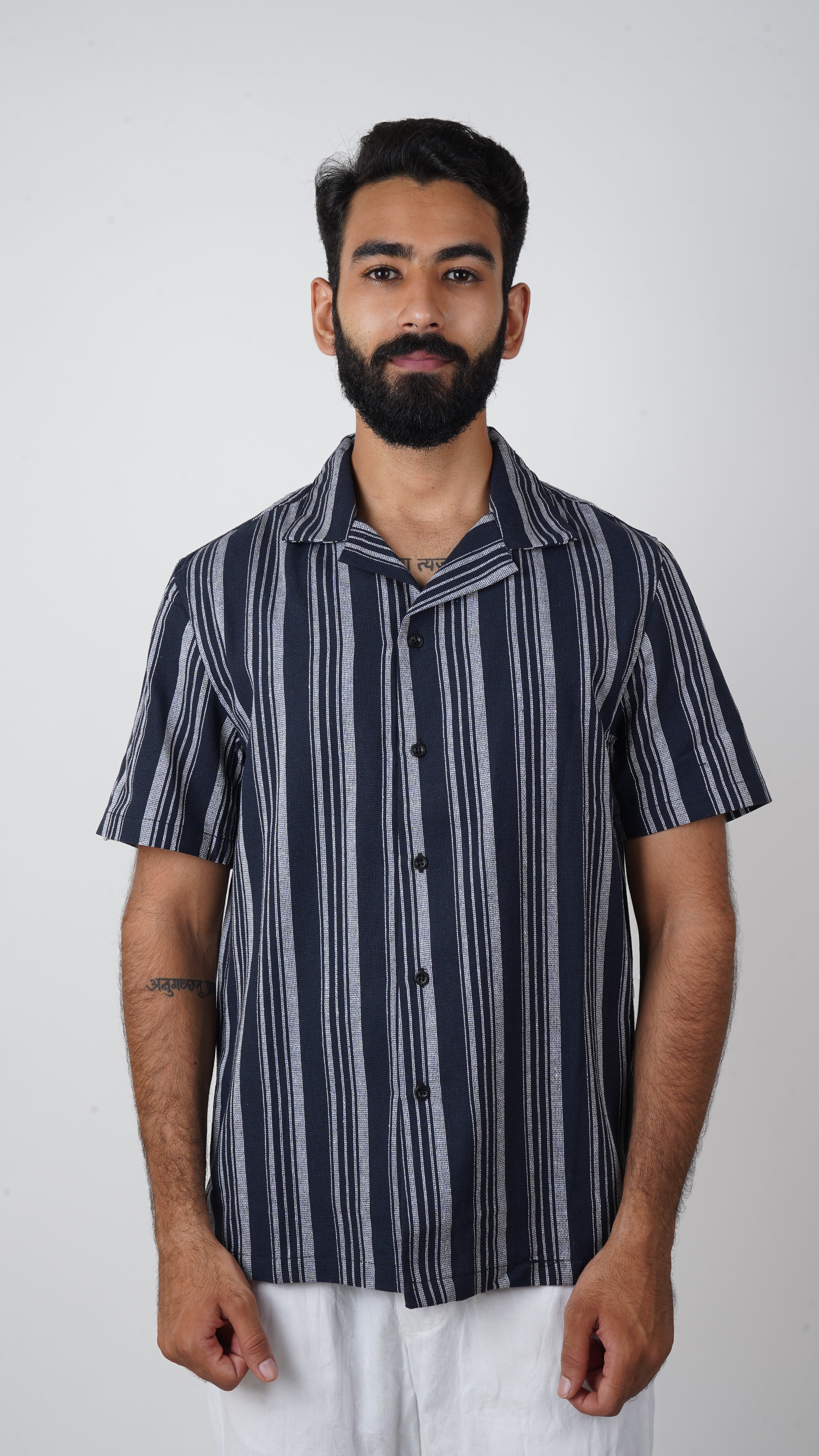 BRO'S VANITY  Regular Fit Striped Textured Resort Shirt