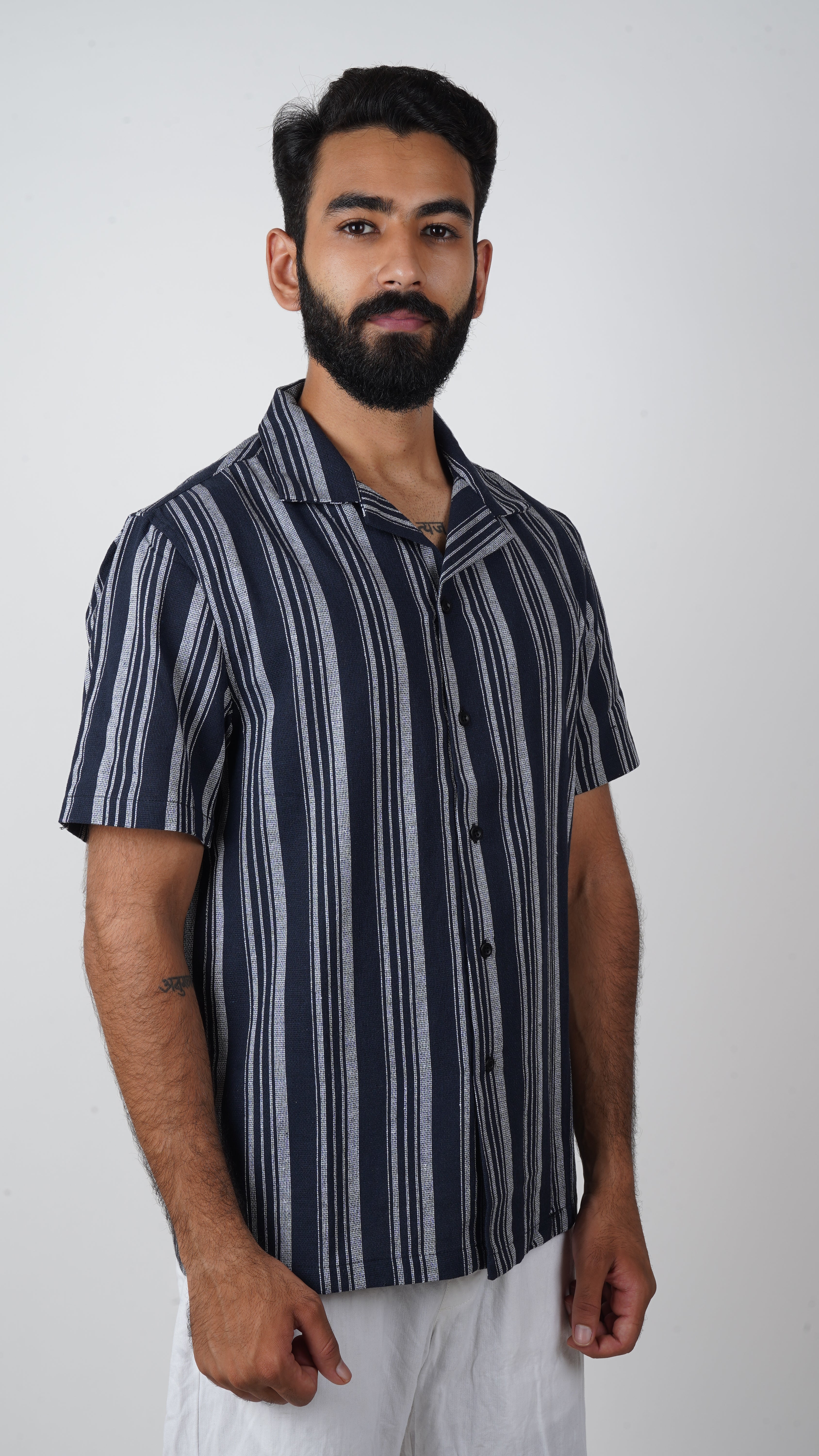 BRO'S VANITY  Regular Fit Striped Textured Resort Shirt