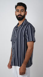 BRO'S VANITY  Regular Fit Striped Textured Resort Shirt