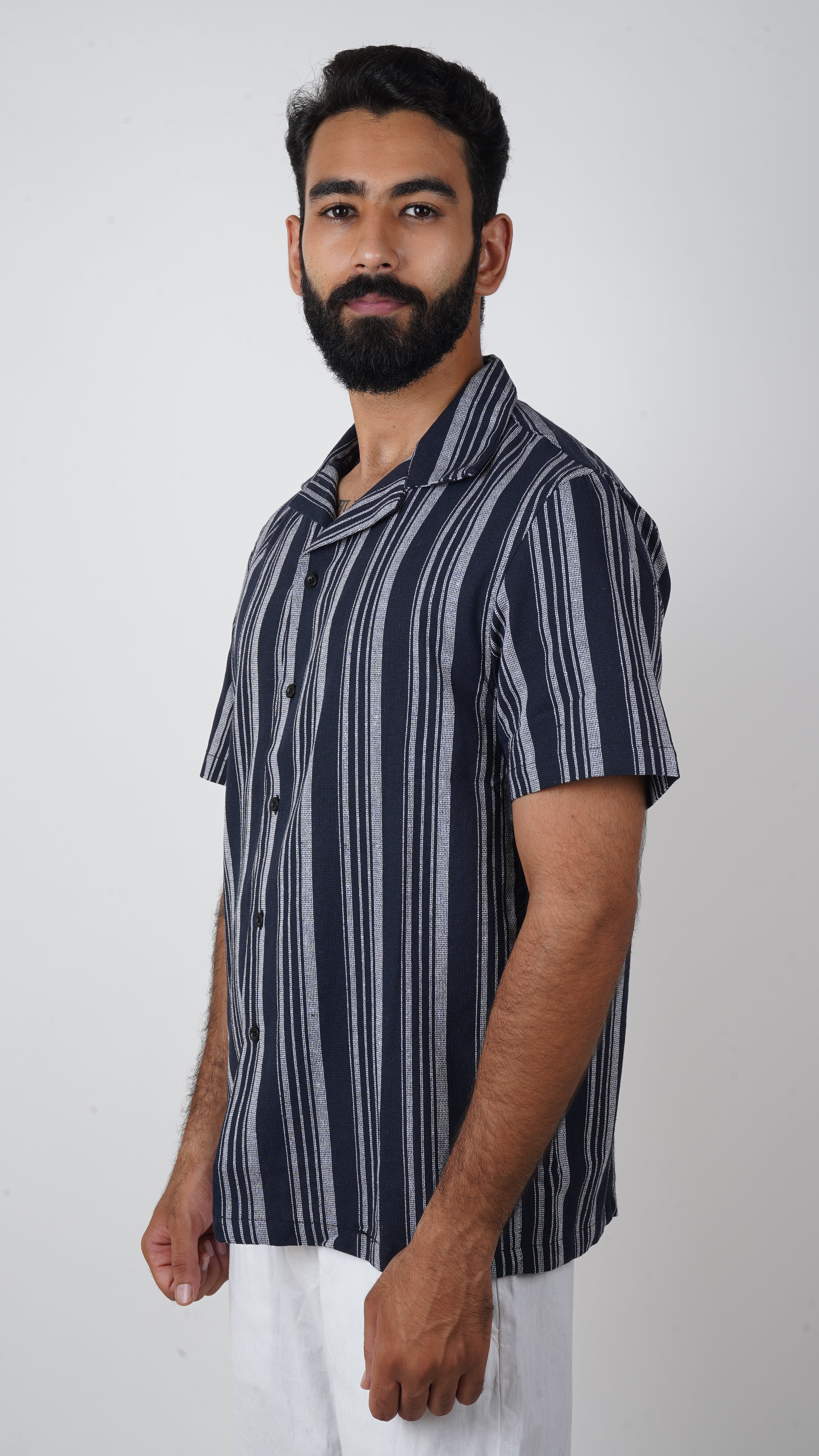 BRO'S VANITY  Regular Fit Striped Textured Resort Shirt