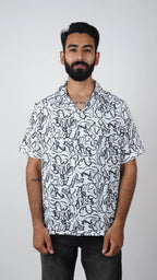 BRO'S VANITY Men's Abstract Printed Casual Shirt with Camp Collar – White