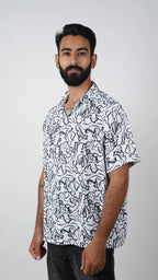 BRO'S VANITY Men's Abstract Printed Casual Shirt with Camp Collar – White