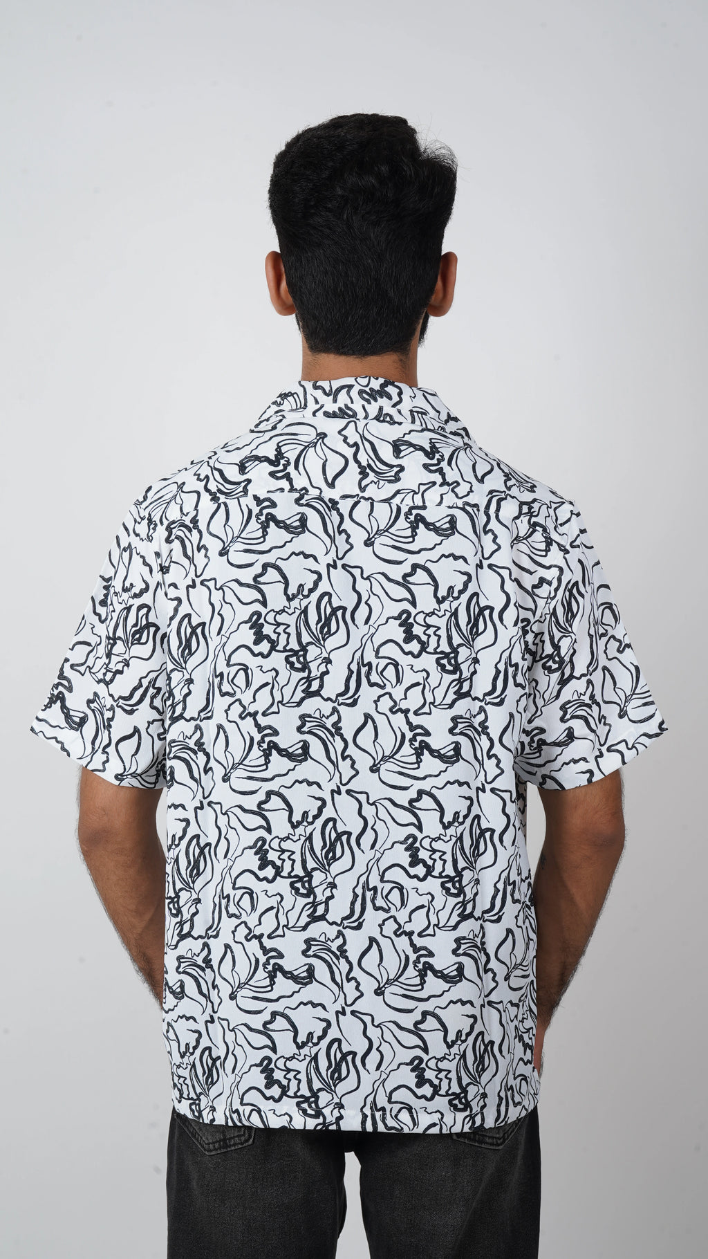 BRO'S VANITY Men's Abstract Printed Casual Shirt with Camp Collar – White