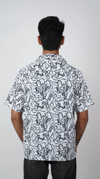 BRO'S VANITY Men's Abstract Printed Casual Shirt with Camp Collar – White