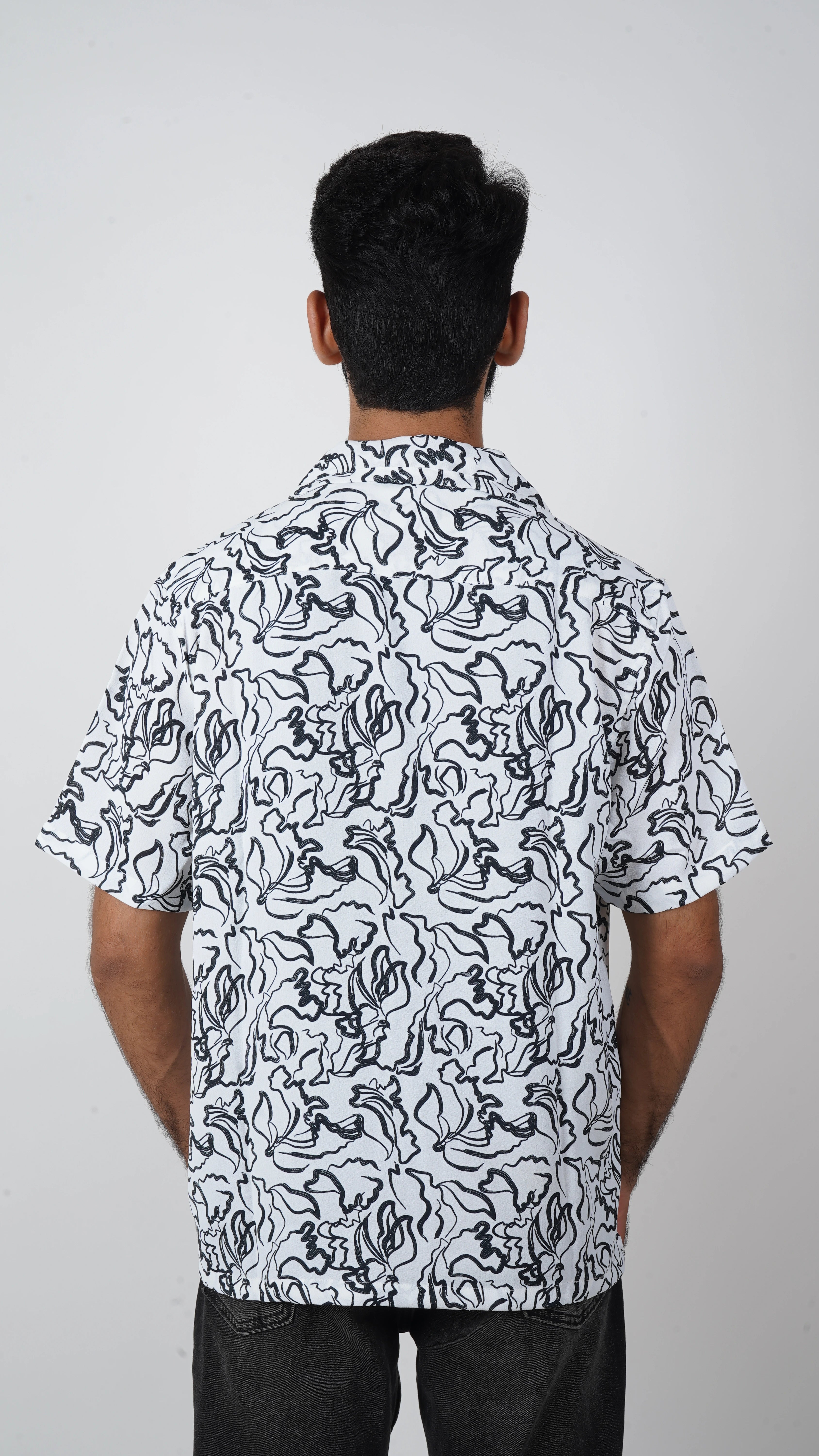 BRO'S VANITY Men's Abstract Printed Casual Shirt with Camp Collar – White