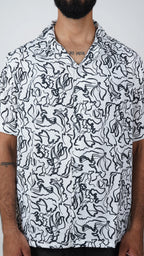 BRO'S VANITY Men's Abstract Printed Casual Shirt with Camp Collar – White