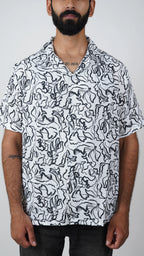 BRO'S VANITY Men's Abstract Printed Casual Shirt with Camp Collar – White