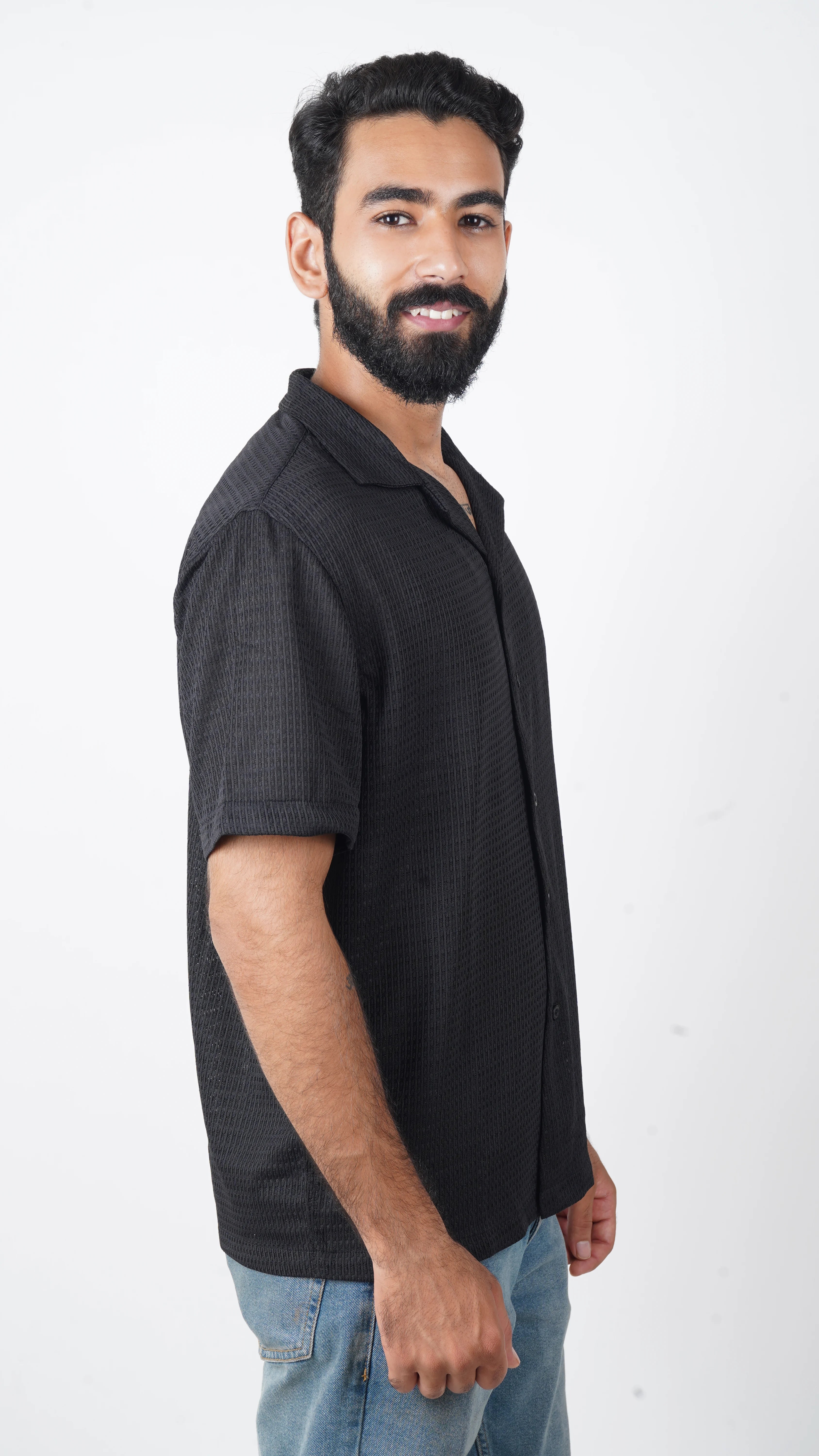 BRO'S VANITY Men's Geometric Jacquard Casual Resort Shirt