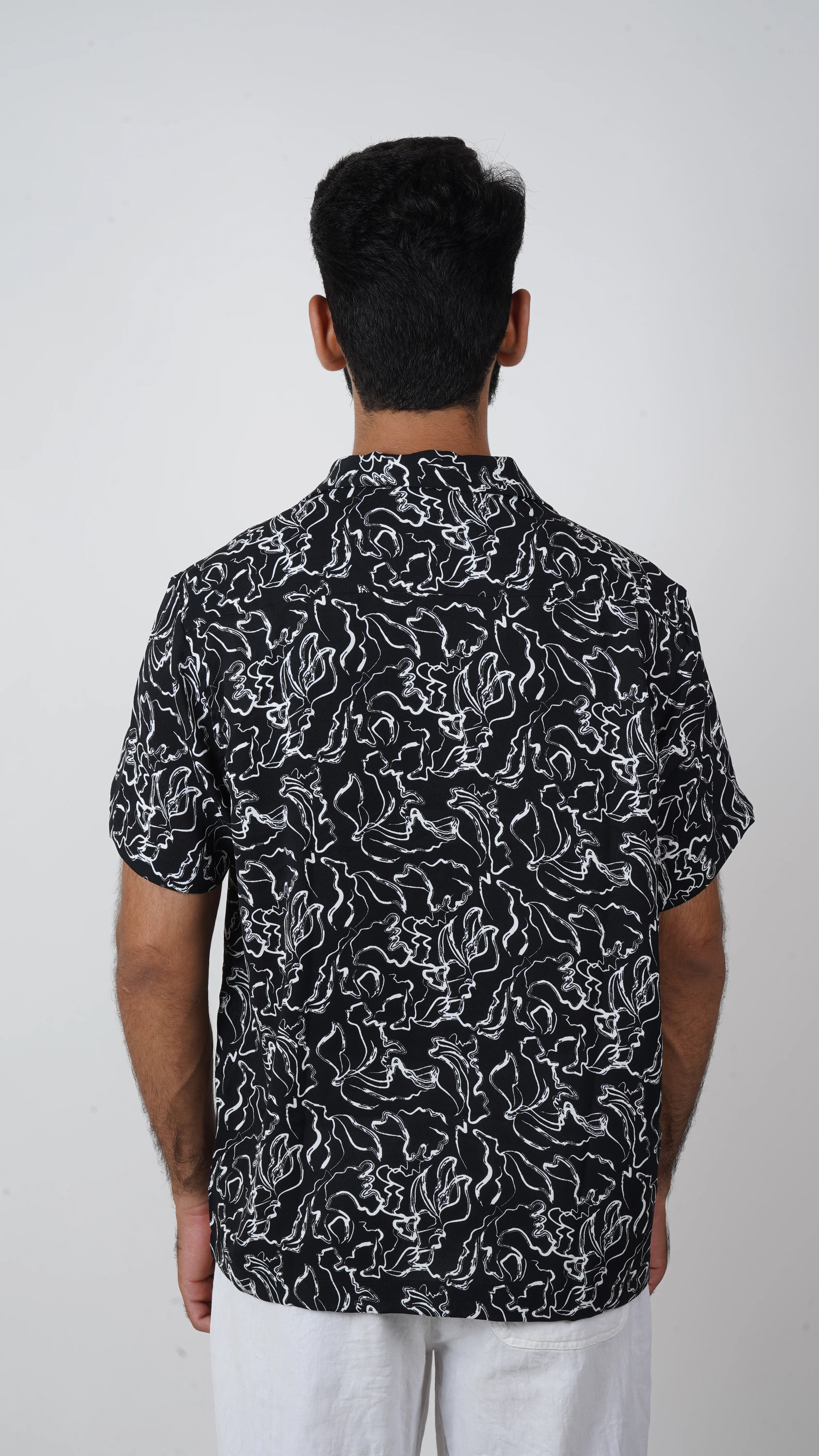 BRO'S VANITY Men's Abstract Printed  Casual Shirt with Camp Collar – Black