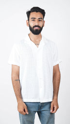 BRO'S VANITY Men's Geometric Jacquard Casual Resort Shirt