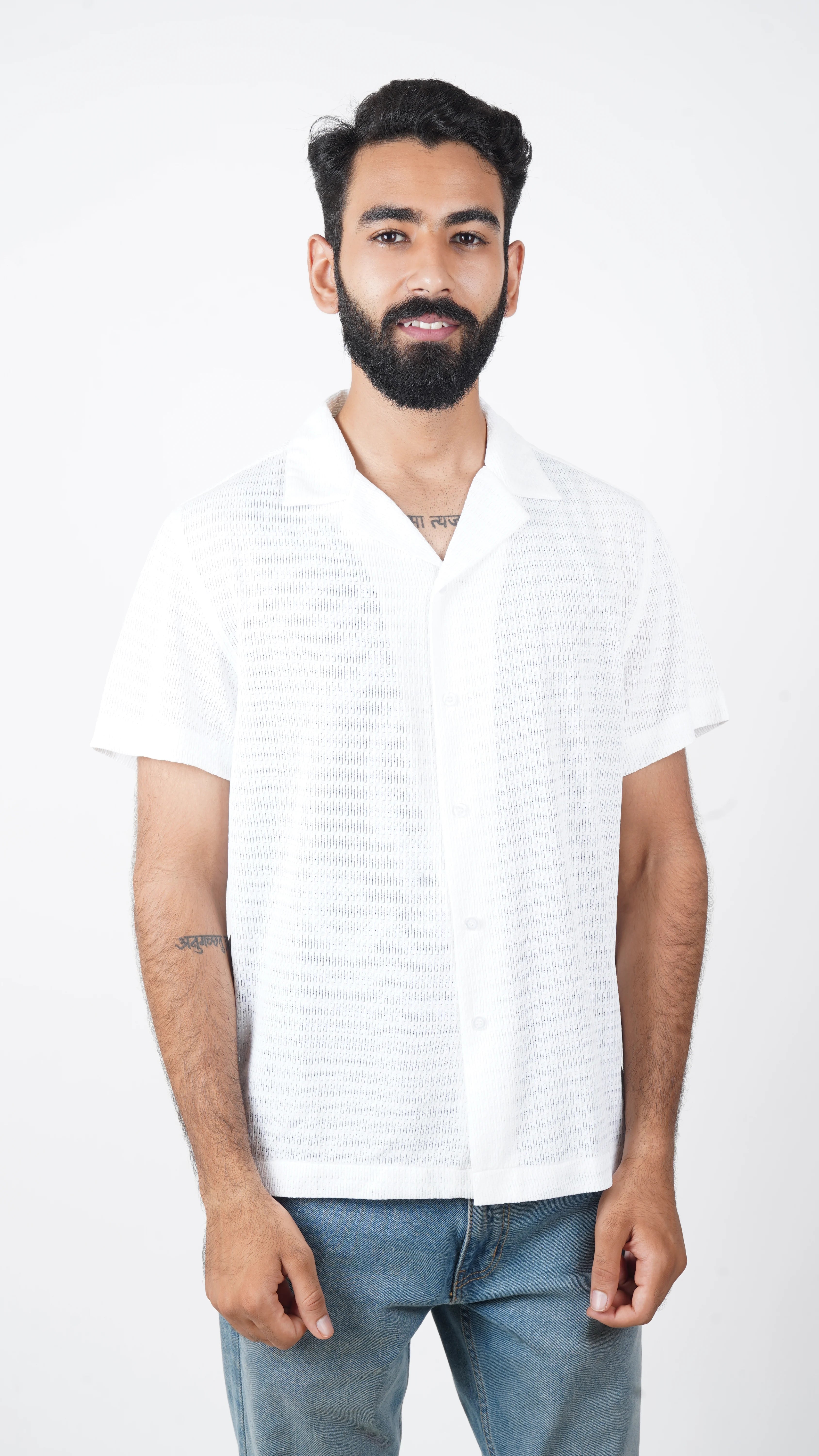 BRO'S VANITY Men's Geometric Jacquard Casual Resort Shirt