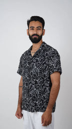BRO'S VANITY Men's Abstract Printed  Casual Shirt with Camp Collar – Black