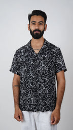 BRO'S VANITY Men's Abstract Printed  Casual Shirt with Camp Collar – Black