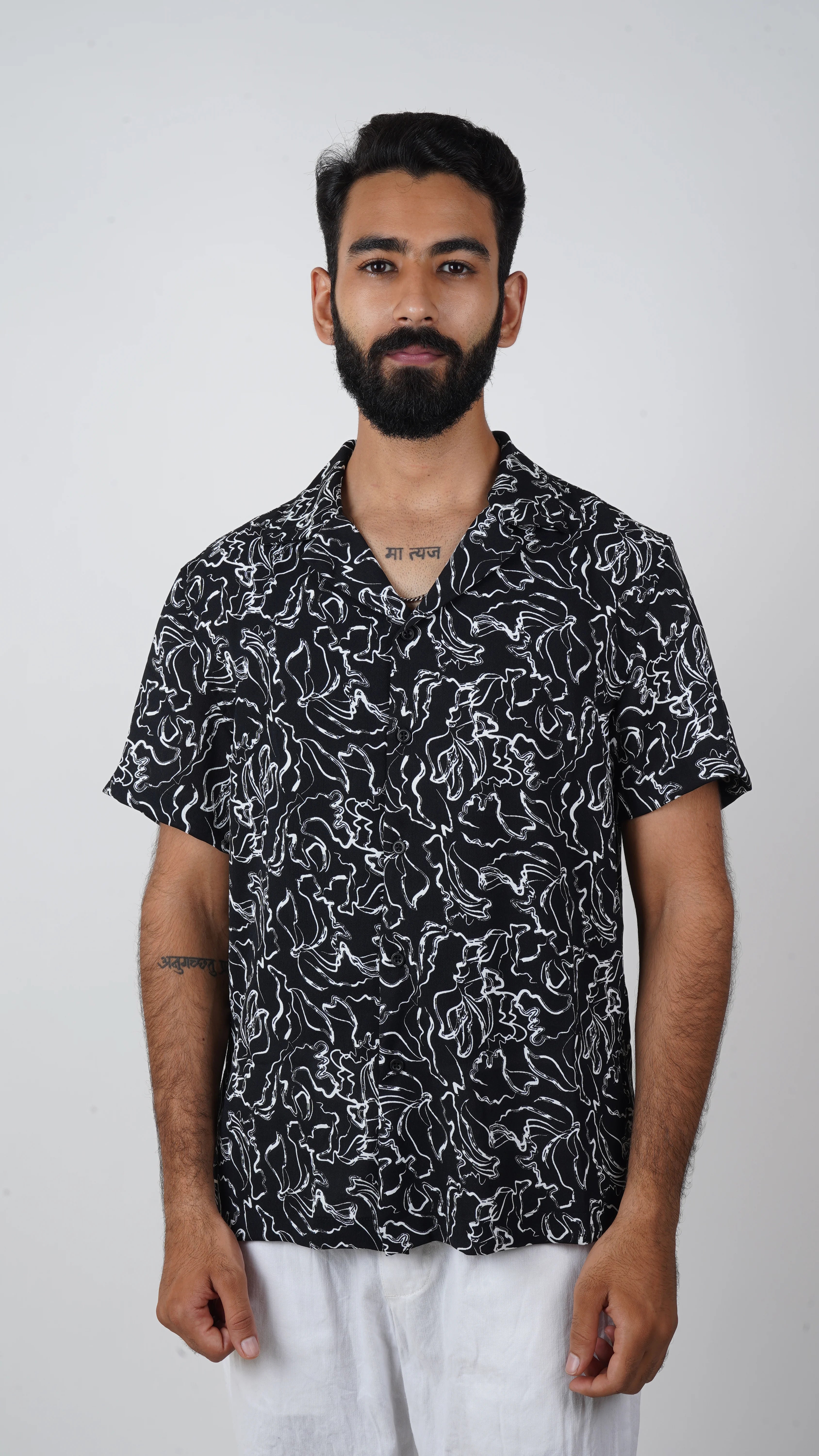 BRO'S VANITY Men's Abstract Printed  Casual Shirt with Camp Collar – Black