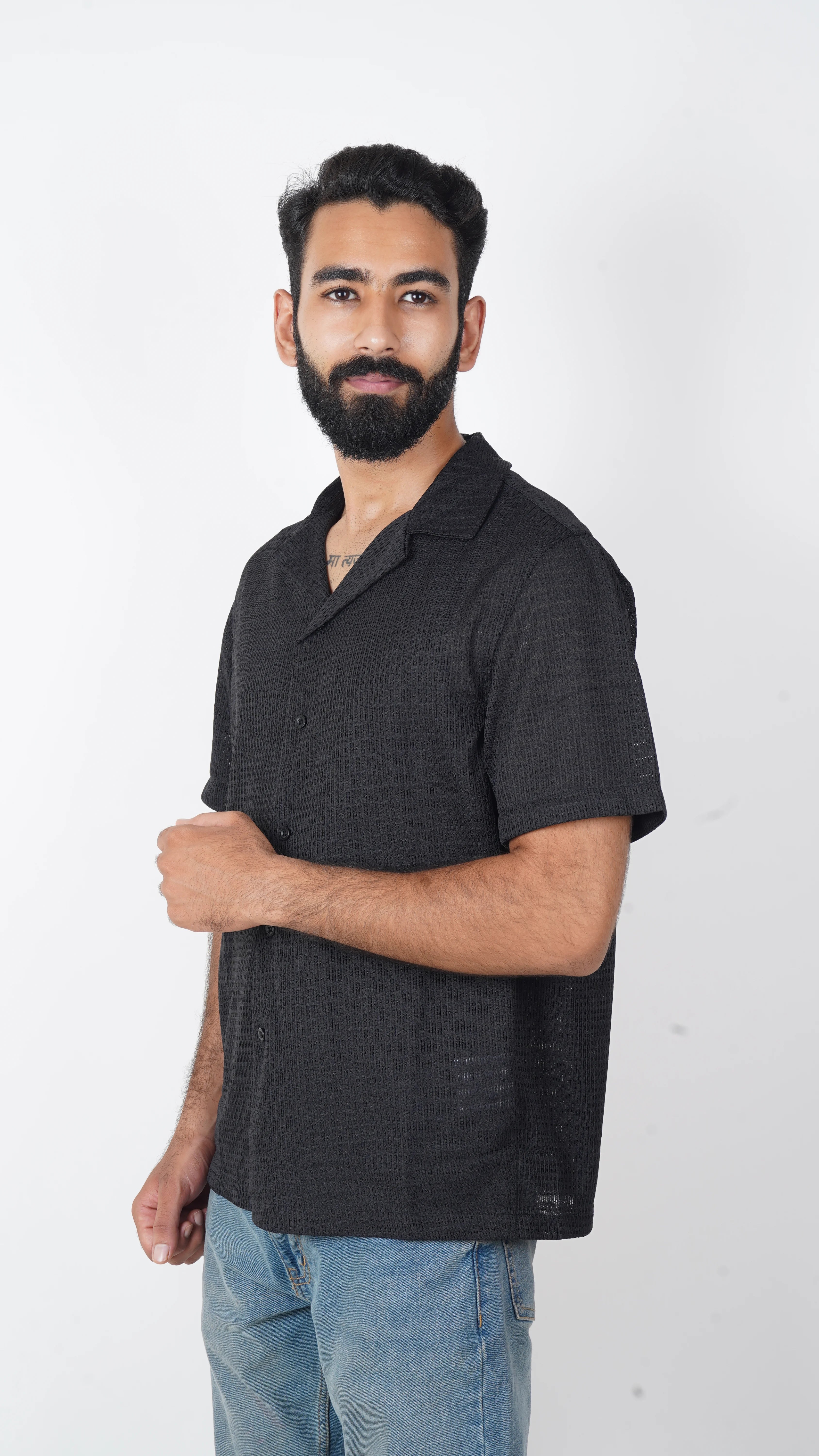 BRO'S VANITY Men's Geometric Jacquard Casual Resort Shirt