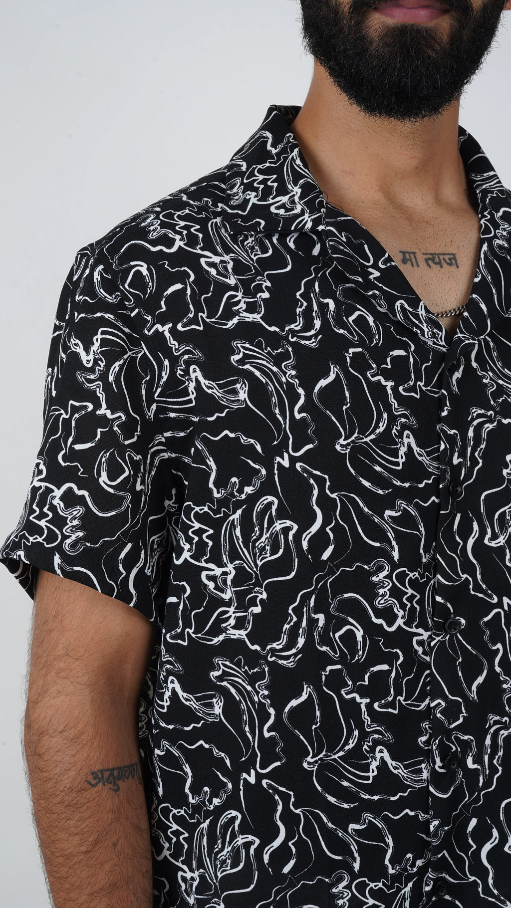 BRO'S VANITY Men's Abstract Printed  Casual Shirt with Camp Collar – Black