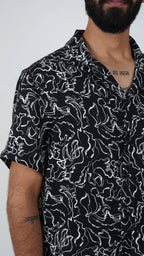 BRO'S VANITY Men's Abstract Printed  Casual Shirt with Camp Collar – Black