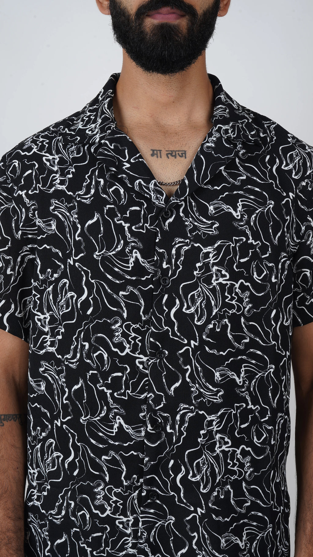 BRO'S VANITY Men's Abstract Printed  Casual Shirt with Camp Collar – Black