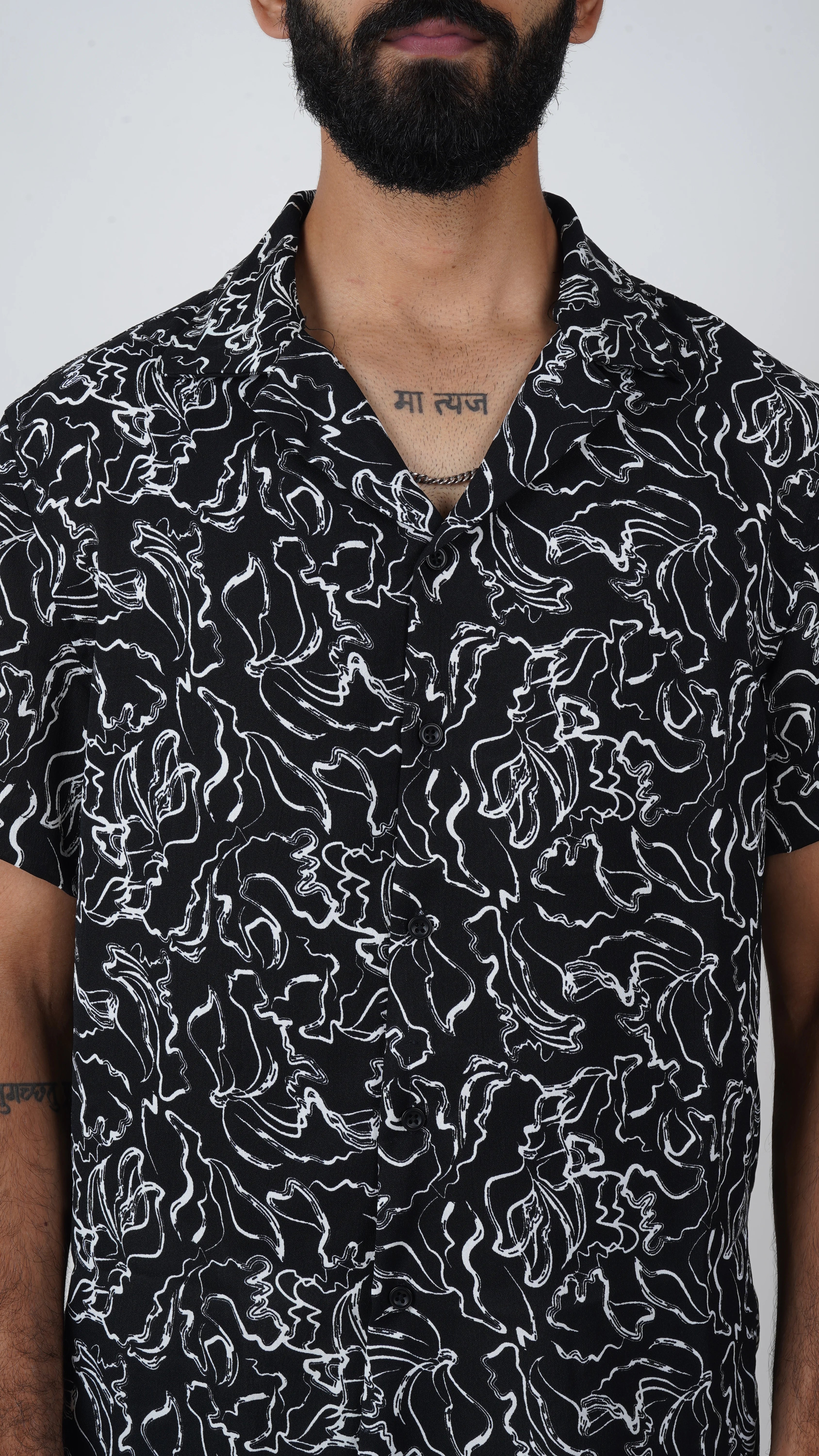 BRO'S VANITY Men's Abstract Printed  Casual Shirt with Camp Collar – Black
