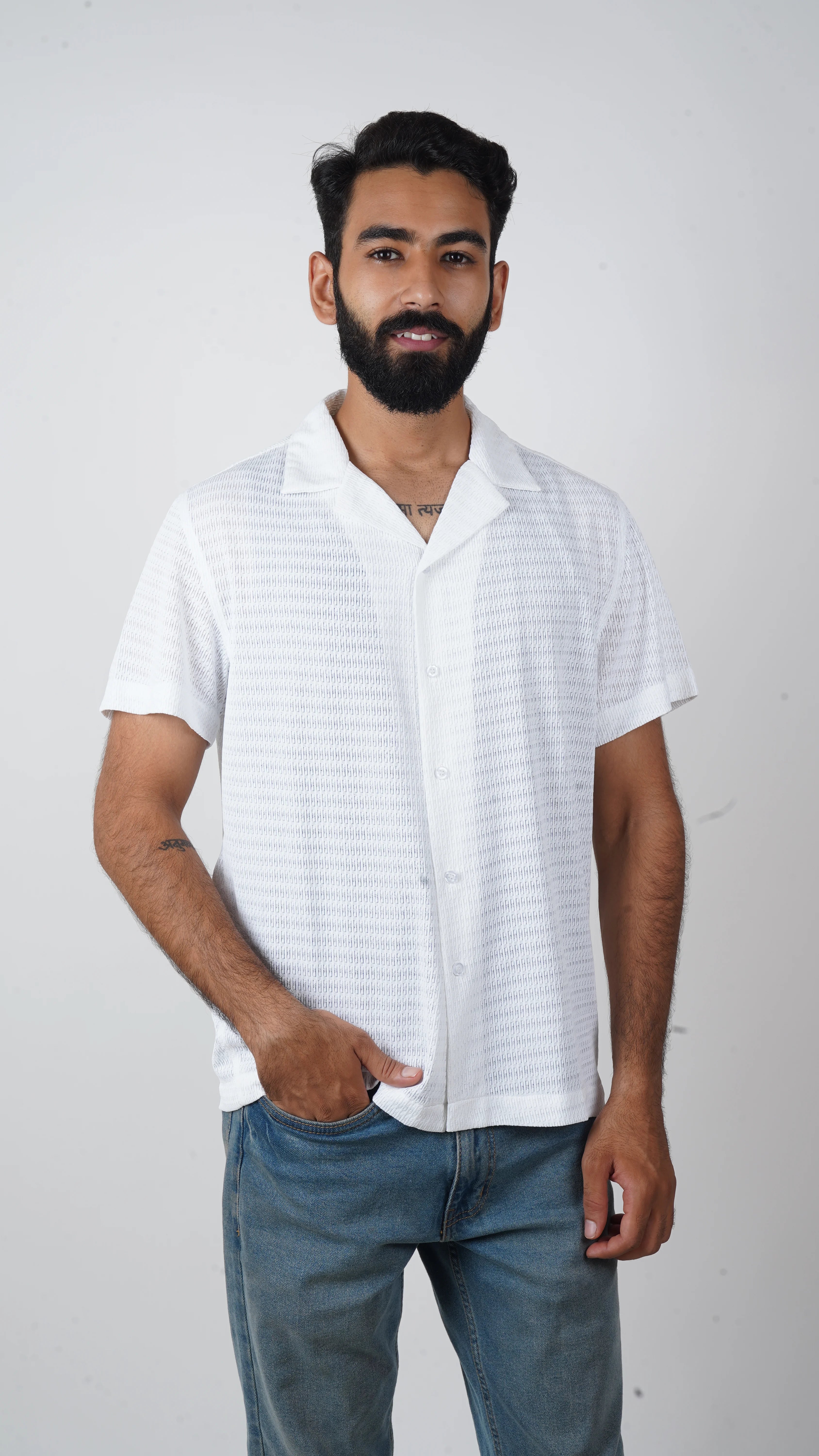 BRO'S VANITY Men's Geometric Jacquard Casual Resort Shirt