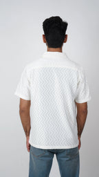 BRO'S VANITY White Classic Cutaway Collar Short Sleeves Wave Pattern Casual Crochet Shirt